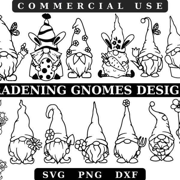 Gnome de jardin SVG,Gnome de jardin SVG,Jardinage svg, fleurs et papillons,Gnomes d’été svg,Contour noir blanc,Citation de jardinage SVG,Signe de jardin