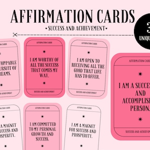 Affirmation Cards Digital Download, Success and Achievement, Mindfulness Affirmations Deck, Positive Quote Flash Cards, Therapy Office Decor