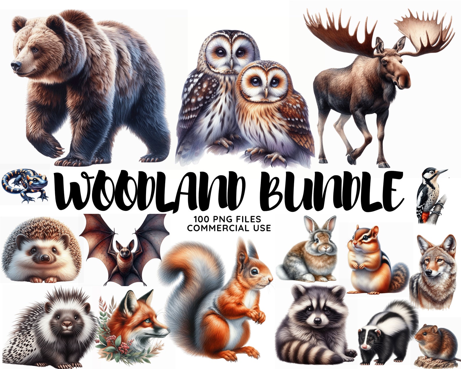 Watercolor Woodland Animals Clipart: 100-piece Forest Animal Bundle - Etsy