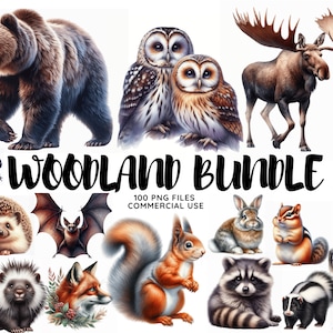 Clipart aquarelle animaux de la forêt, clipart animaux de la forêt, décoration de chambre d'enfant, ours, renard, hibou, hérisson, lapin, cerf