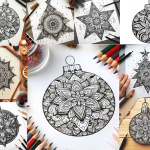 Chrismtas Mandala Svg Bundle, Zentangle Svg, Pallina di Natale Babbo Natale Chrismtas Calzino Albero di Natale Fiore Ornamento Mandal Svg, Decalcomania, Decorazione PARETE