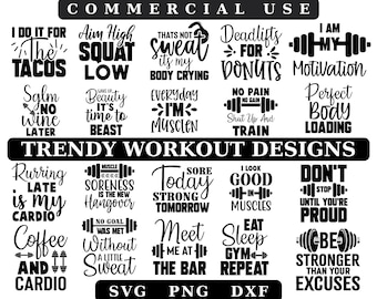 Paquete SVG de entrenamiento: Fitness en el gimnasio, frases motivacionales (descarga digital)