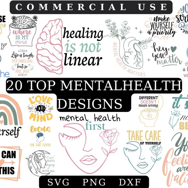 Mental Health Awareness PNG SVG Bundle, Positive Svg, Motivation Svg, Inspiration svg, Cut Files for Cricut, Silhouette , Trending Now Svg