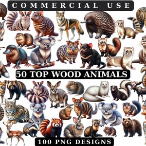 Watercolor Woodland Animals Clipart: 50+ PNG Designs for Commercial Use