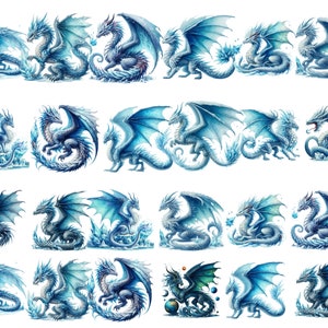 Water Dragon Clipart: 90 Aquatic Fantasy Illustrations (Instant Download)
