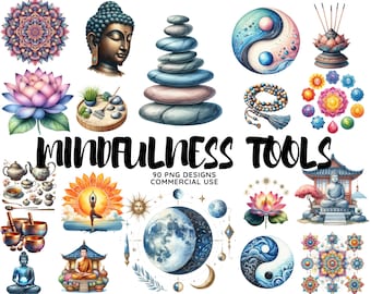 Watercolor Meditation Clipart: Buddha, Lotus Flower, Yoga PNG (Digital Download)