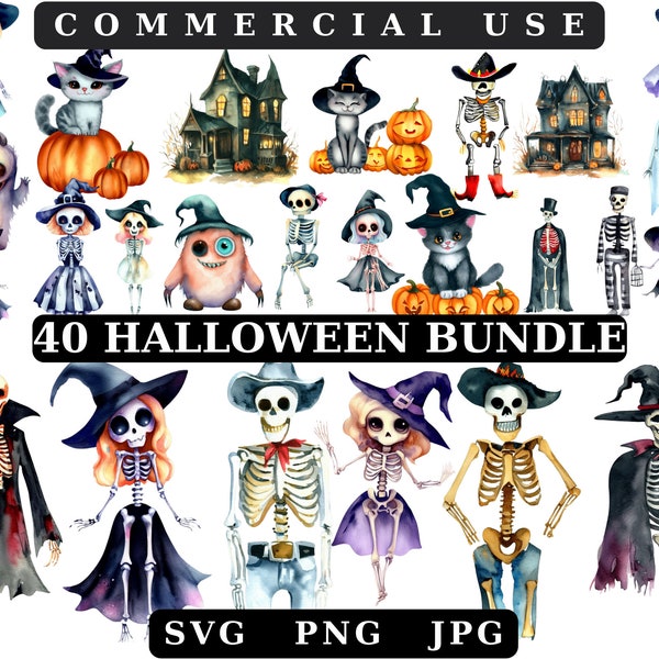 Halloween Clipart Bundle,Hand-Drawn Digital Files, Halloween Clipart Pack  PNG di alta qualità sfondo trasparente fantasmi acquerell zucche