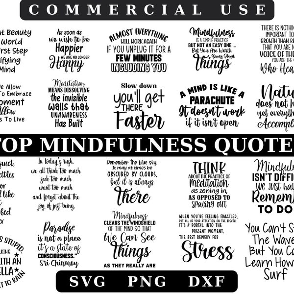 Mindfulness citaten svg, Inspirerende svg, levenscitaten, Bemoedigende svg, Geestelijke gezondheid SVG, inspireren SVG, Wees mindful SVG, Dankbaar Positief Svg