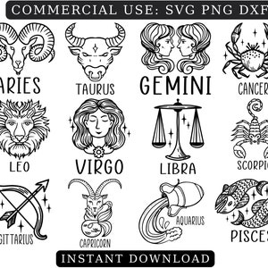 ZODIAC SIGNS BUNDLE Svg Horoscope Svg Png Dxf Astrology Svg - Etsy