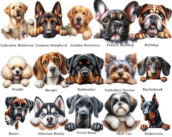 Peeking Dog Portrait Bundle: 40 Breeds PNG, SVG, JPG (Digital Download)