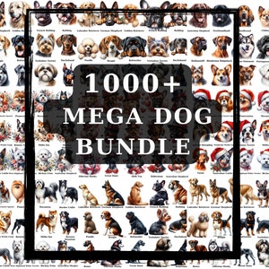 Hund Clipart Bundle 1000+ Mega Aquarell Hund Clipart Sublimationsdesigns, Hunderasse PNG-Datei, süße digitale Illustration, WelpePortraitdrucke