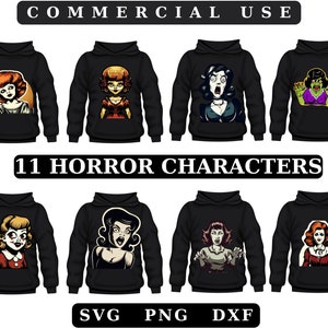 Horror Halloween karakters Clipart: Halloween kunst voor ambachten en decor, PNG-bundel, digitale download, sublimatieontwerpen, grillig