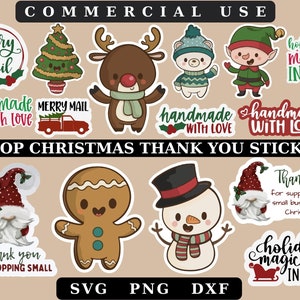 Kleine bedrijven kerststickers Svg Png, Kerstmis Dank u Stickers Bundel Svg, Print Cut Christmas Stickers, Dank u Stickers, Digitaal, 10