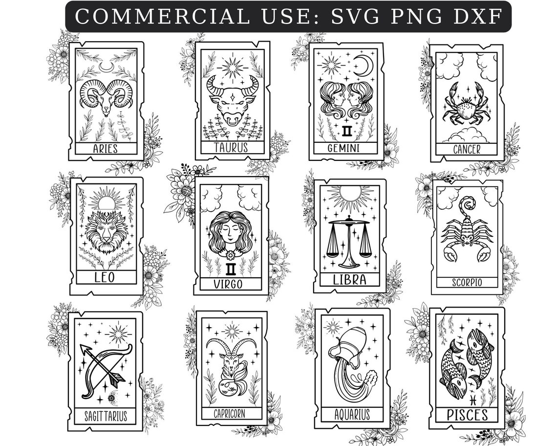 ZODIAC CARDS SVG Tarot Cards Svg Mystical Clipart Zodiac Etsy UK