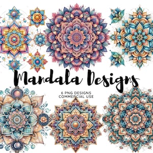Pacchetto ClipArt Mandala Acquerello, download istantaneo in formato PNG stampabile HQ, Png di alta qualità, download digitale, artigianato con la carta, diario spazzatura