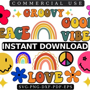 Retro Boho Clipart: Groovy Hippie SVG, PNG, DXF (Commercial Use)