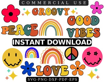 Retro Boho Clipart: Groovy Hippie SVG, PNG, DXF (Kommersiellt bruk)