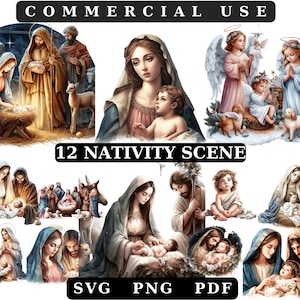 Aquarell Krippe Clipart, PNG Weihnachten Krippe Set Clipart, Weihnachten Jesus Clipart, Baby Jesus Clipart, kommerzielle Nutzung