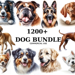 1200+ puppy clipartbundel hond gluren portret bloemen staand plaatsing aquarel hond clipart sublimatie ontwerpen, ras png, portretafdrukken