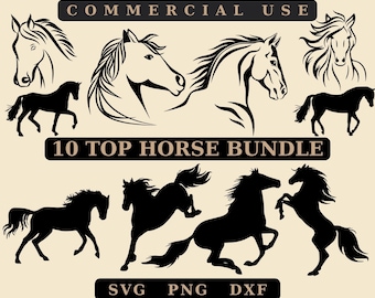 Horse SVG Bundle: Prancing, Standing, Head Vector (Digital Download)