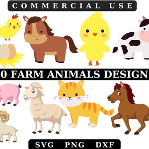 Farm Animals Svg Bundle, Farm Animals ClipArt, Baby Farm Animals Svg, Horse Svg, Farm Svg, Pig Svg, Cow Svg, Cute Animal Svg, Safari animal, 9