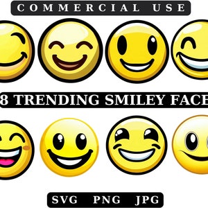 Smiley Face Svg Bundle, Smiley Face Png,Smiley Face,Png,Dxf,Svg,Happy Face, Trendy svg,Groovy Svg,Emoji Bundle,Emoji svg, Cricut,Silhouette