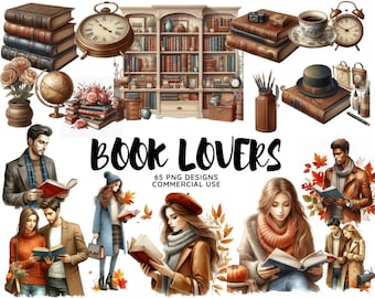 Watercolor Book Clipart Bundle: Vintage Library PNG Images (Digital Download)