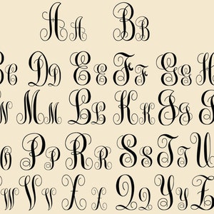 May include: A black and white image of the alphabet in a cursive script font. Each letter is shown twice, once in uppercase and once in lowercase.