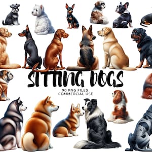 Aquarelle Dog Clipart, Chiens de vue arrière, Graphiques de chien personnalisables, Cadeau pour les amoureux des chiens, Éléments de portrait DIY, POD Clipart, Portrait Design