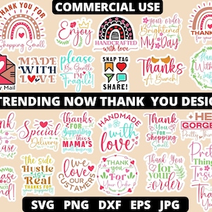 Boho Digital gracias pegatinas png svg escrito a mano -Hecho con amor svg png- Emprendedor svg - Pegatina de embalaje para pequeñas empresas png