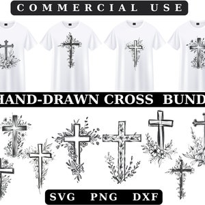 Flower Cross Clipart, Cross illustraties, aquarel bundel PNG, bloemen kruis aquarel clipart-bestanden, boeren huis geloof Svg, religieuze Svg