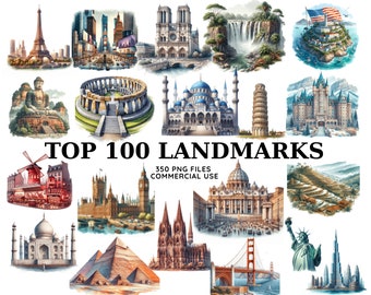 Clipart aquarel wereldmonumenten: 100+ png-illustraties (commercieel gebruik)