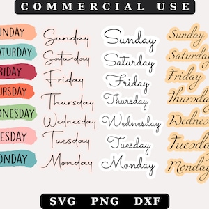 WOCHENTAGE DIGITALE STICKER für GoodNotes, Wochentage Svg, Wochentage Svg, Tage der Woche Svg, Wochentage Svg Bundle, Wochentage Printable