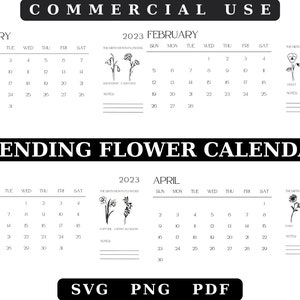 Geboortemaand Bloemenkalender Svg, Afdrukbare Kalender Svg, Alle 12 maanden van 2023, Januari Svg, Minimalistisch Svg, Maand Svg, Digitale Kalender