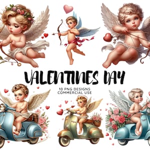 Watercolor Valentine&#39;s Day Clipart, Cupid Clipart, Love Notes, Romantic Couple Illustrations ,Instant Download for Commercial Use