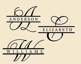 Split Monogram Frame Alphabet: SVG, PNG, DXF Cut Files