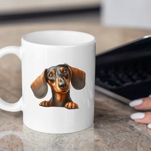 Aquarell Dackel Tasse Clipart, Hundeliebhaber Kaffeetasse, Geschenk für Hundevater, Geschenk für Hundemama, florale Hundetasse, Sublimation digitaler Download, Hundeblumen
