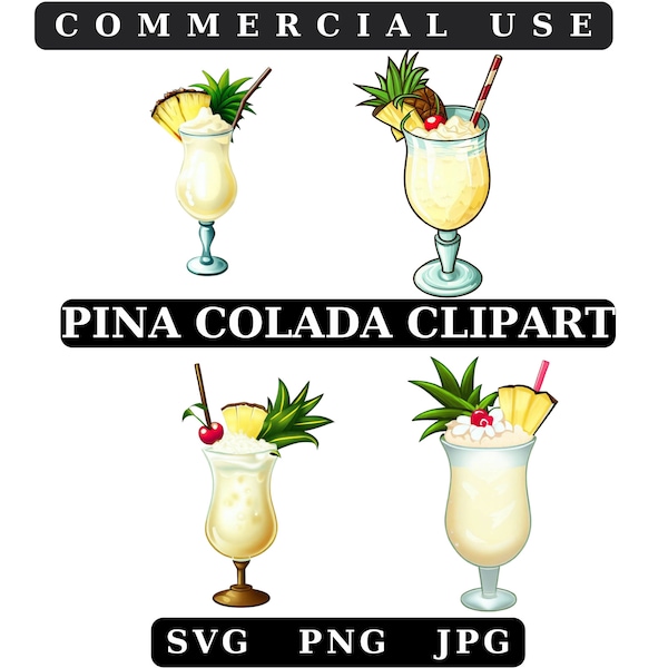 Pina Colada Clipart,Digital Png,Tropical Cocktails clip art,Classic Summer Cocktail Menu Clipart,Graphics Instant Download,Commercial Use