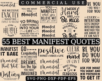 Manifestation SVG Bundle: 55 Inspiration Quotes (Digital Download)