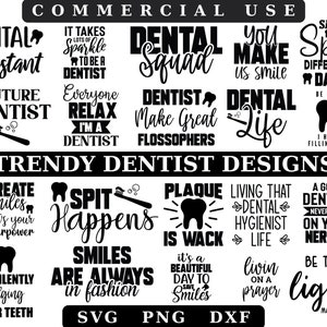 Pacote SVG engraçado de dentista com citações dentárias - presente para higienista ou assistente dental, pacote SVG de camisa de dentista - conjunto de design SVG de dente