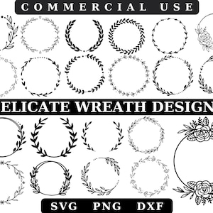 Delicate krans svg, krans Svg bundel, Laurel Svg, bruiloft krans Svg, cirkel Svg, bloemen krans Svg, krans Monogram Svg, decoratieve blad krans