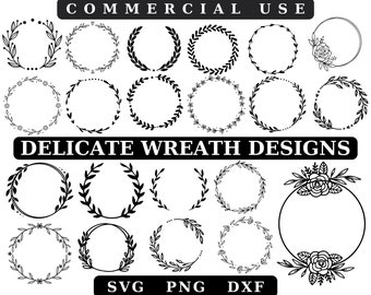 May include: A set of 20 black and white wreath designs, perfect for crafting and digital projects. The wreaths are made of simple lines and shapes, and they are perfect for adding a touch of elegance to any project.
