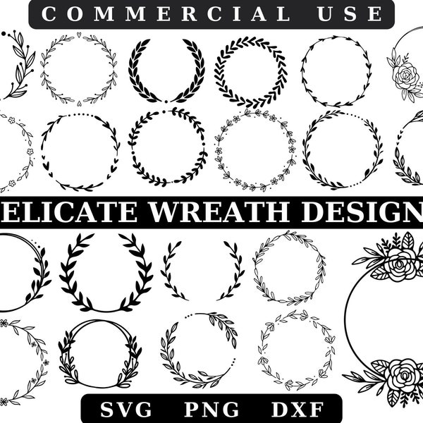Delicate Wreath svg,Wreath Svg Bundle,Laurel Svg,Wedding Wreath Svg,Circle Svg,Floral Wreath Svg,Wreath Monogram Svg,Decorative Leaf Wreath