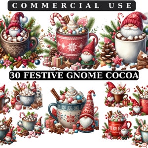 Watercolor Hot Cocoa Gnomes Clipart,Festive PNG Christmas Gnomes Clipart, Festive Gnomes Clipart, Gnomes PNG, Fantasy Clipart Commercial Use
