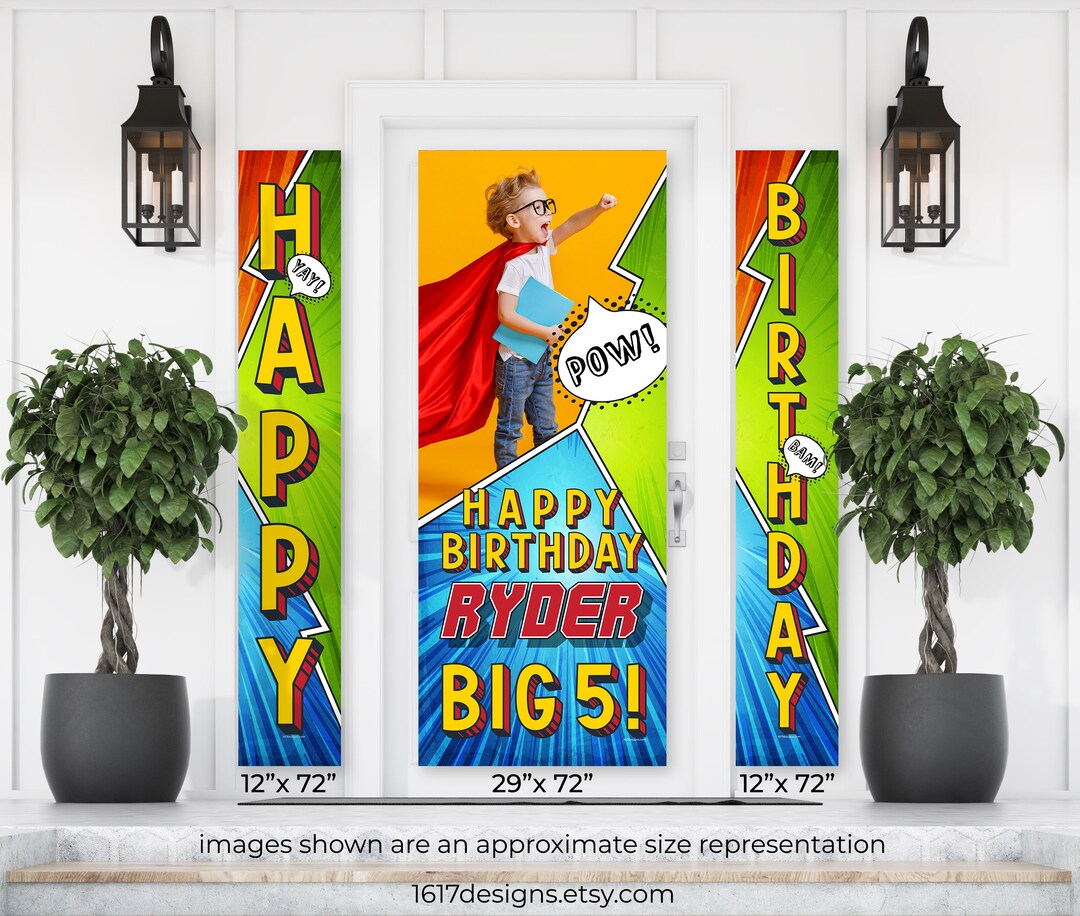 Kids Birthday Banner, Superhero Comic Birthday Party, Custom Banner ...
