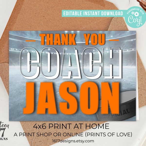 Digital Hockey Coach Thank You Cards Etsy