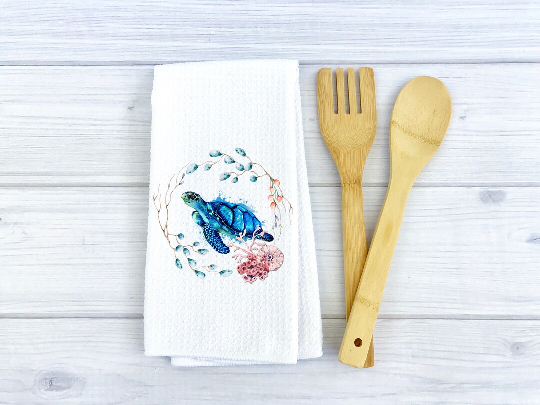 Turtle Kitchen Accessory Sea Turtle Kitchen Towel, Cute Kitchen Towel, Hostess Gift, Dish Towel ...