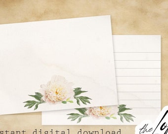 Instant download, digital card printable 3.5x5 blank card, note cards, peony stationery