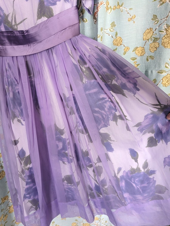 Vintage 1950s Violet Purple Party Dress, Extra Sm… - image 2
