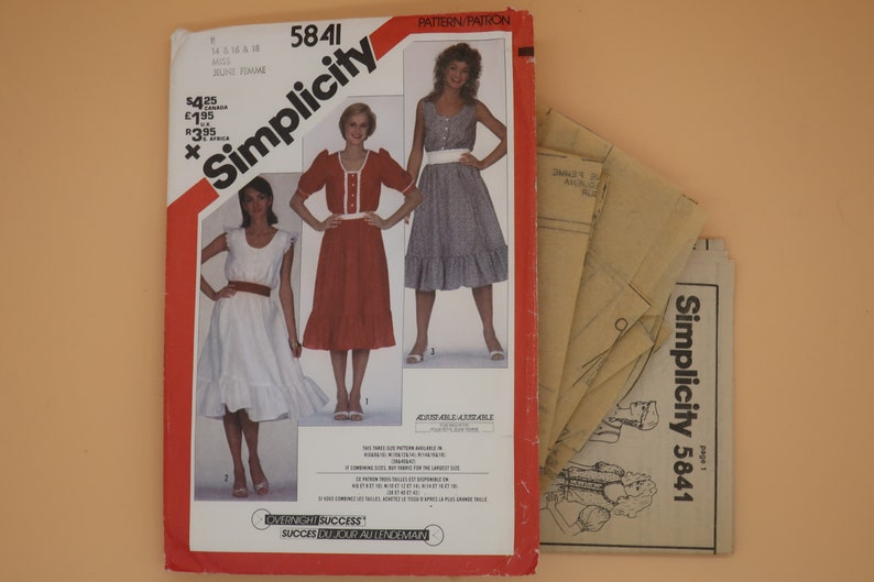 Size 14 16 Misses Pull Over Dress Vintage Sewing Pattern 18-1982 Simplicity 5841